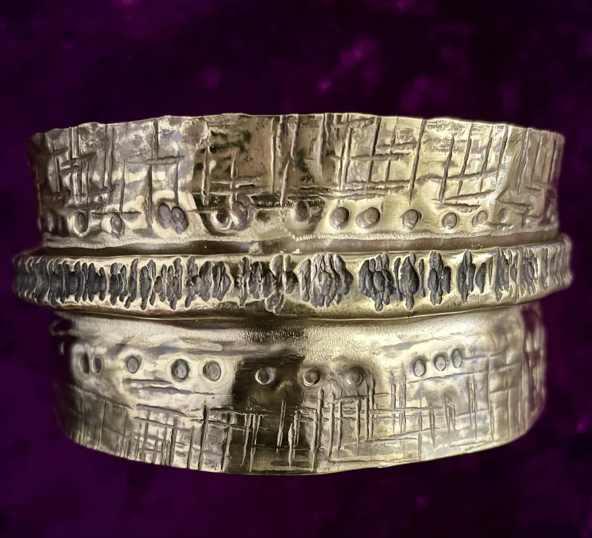 Large hammered brass cuff