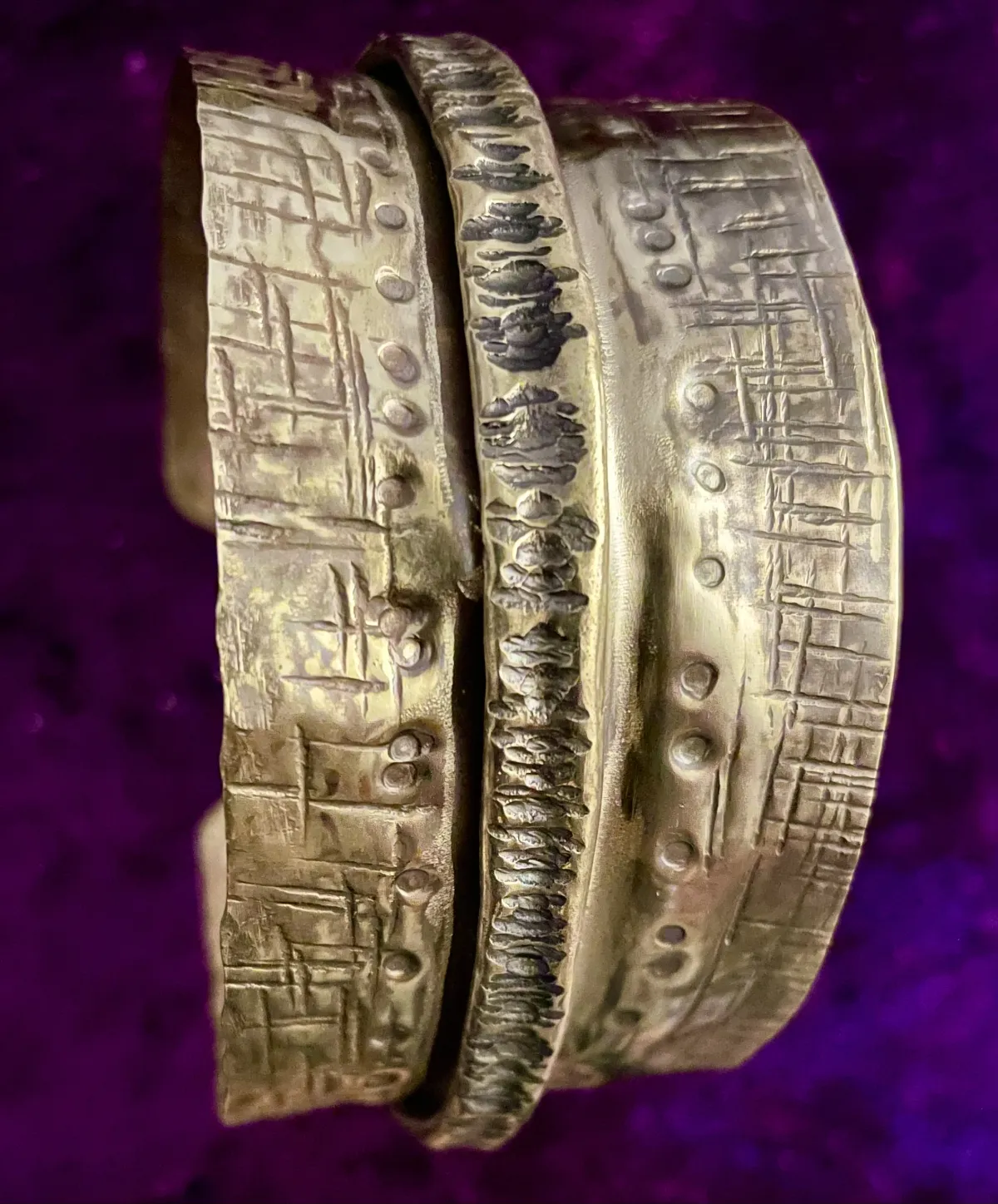 Large hammered brass cuff