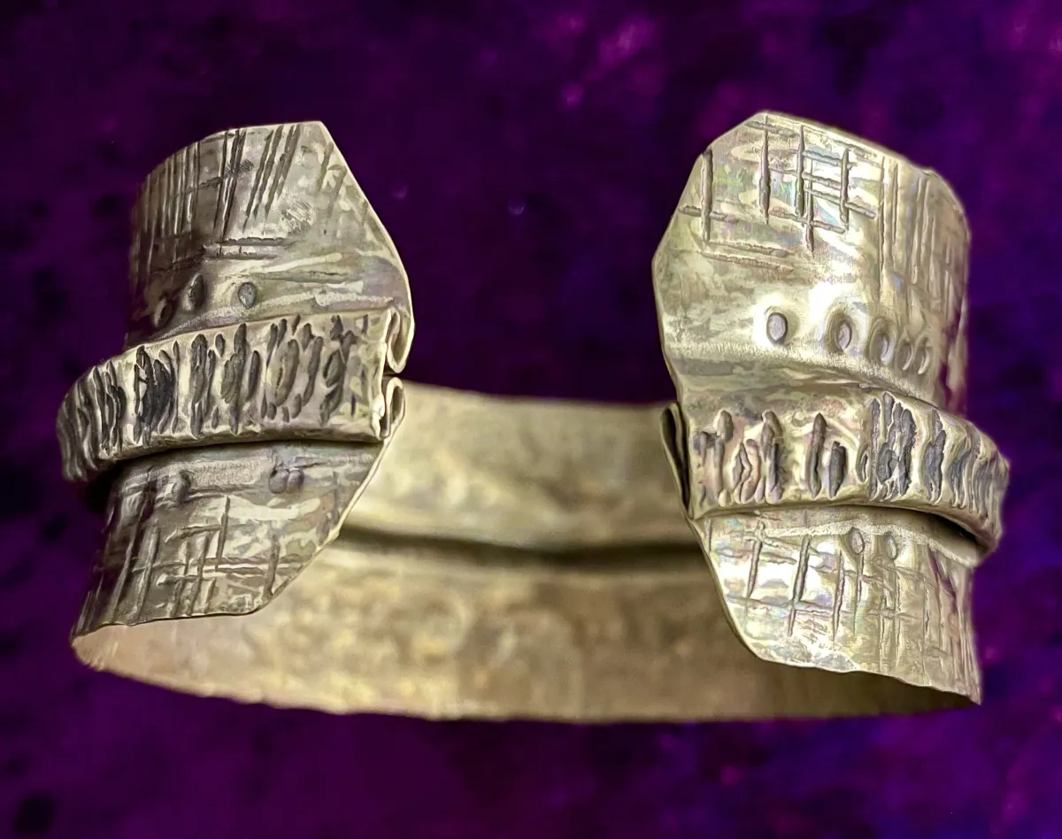 Large hammered brass cuff