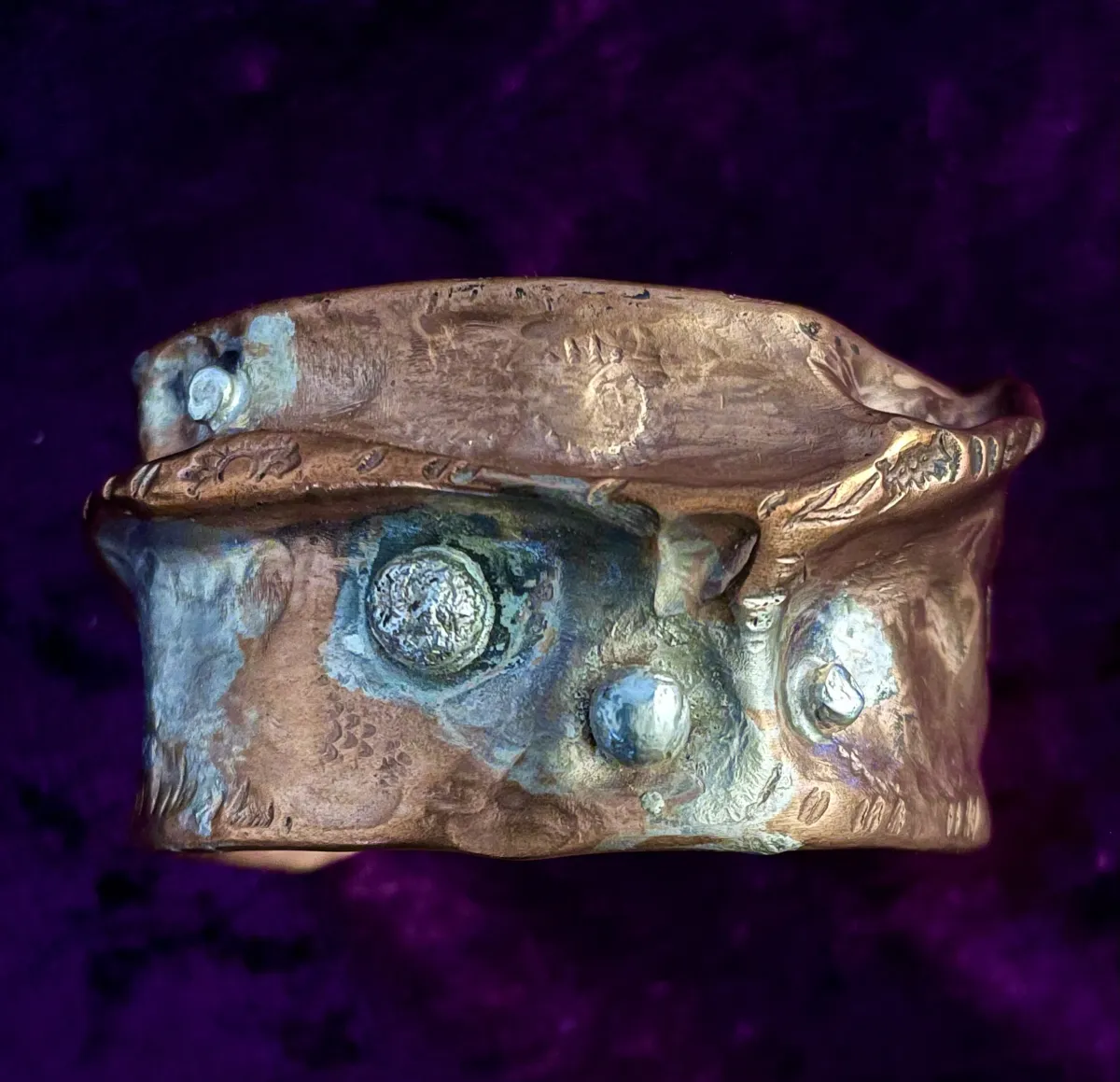Hammered copper and silver cuff