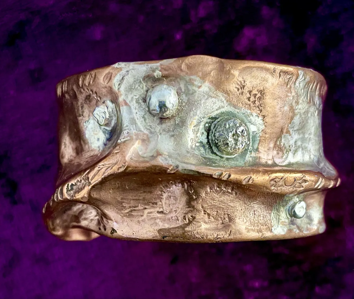 Hammered copper and silver cuff