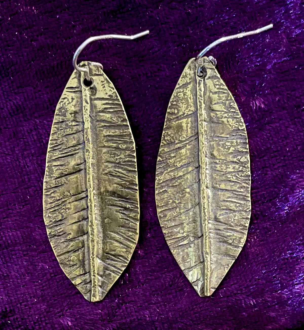 Brass textured leaf earrings