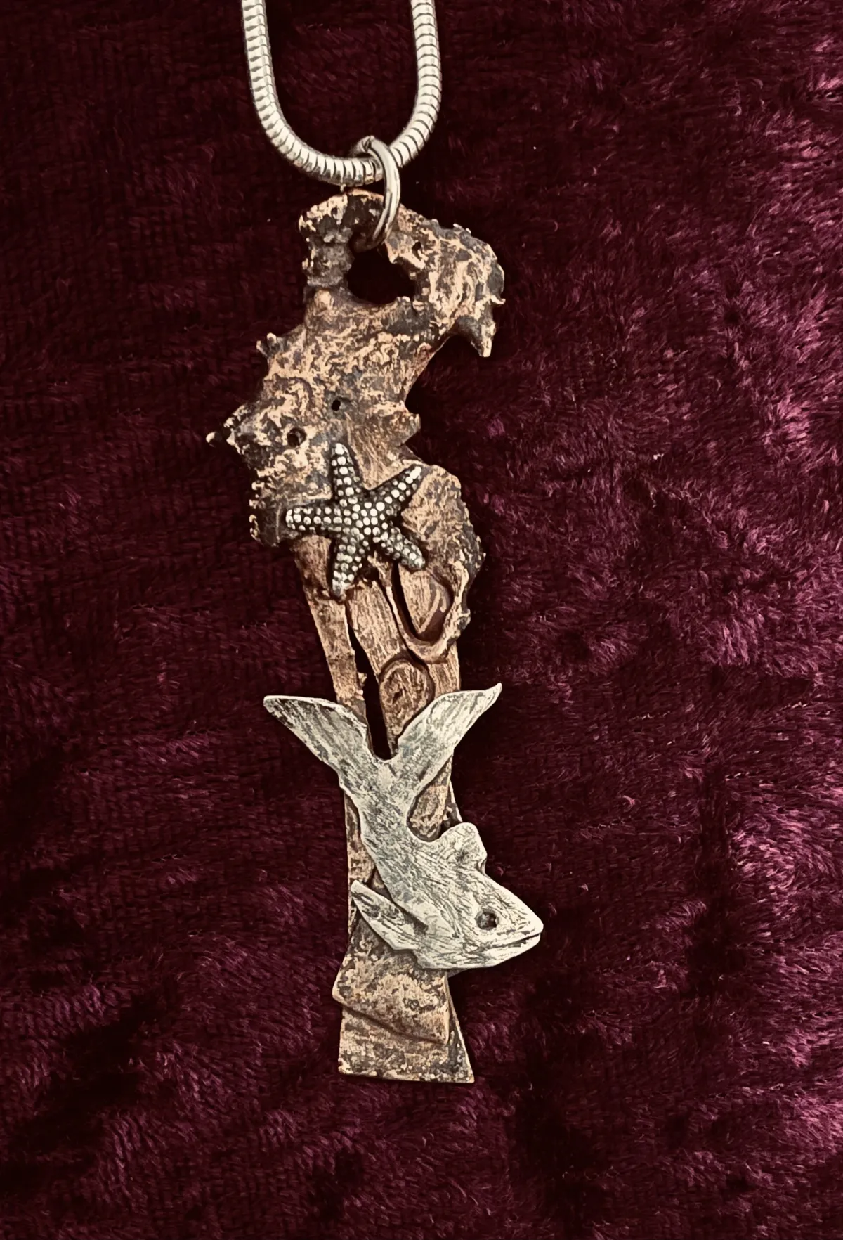 Seascape pendant with silver and copper
