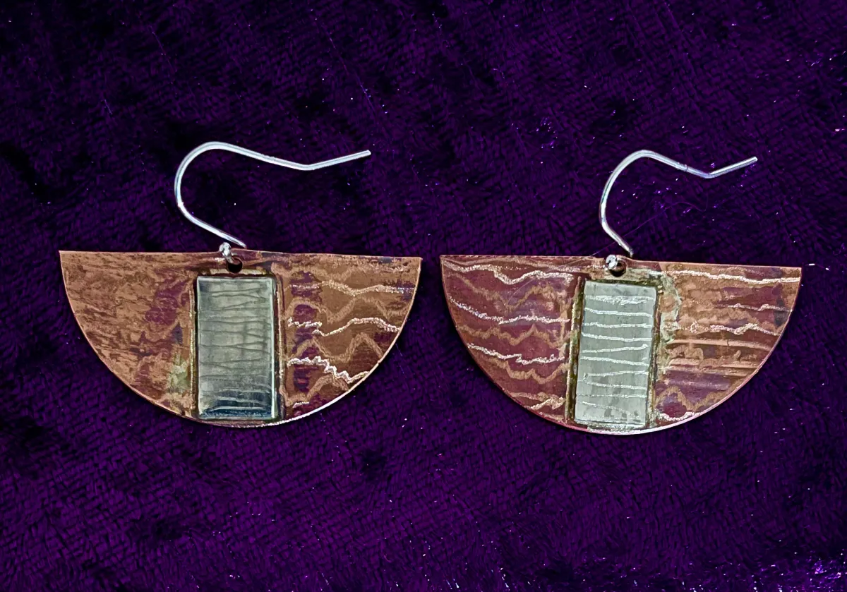 Textured copper and silver earrings