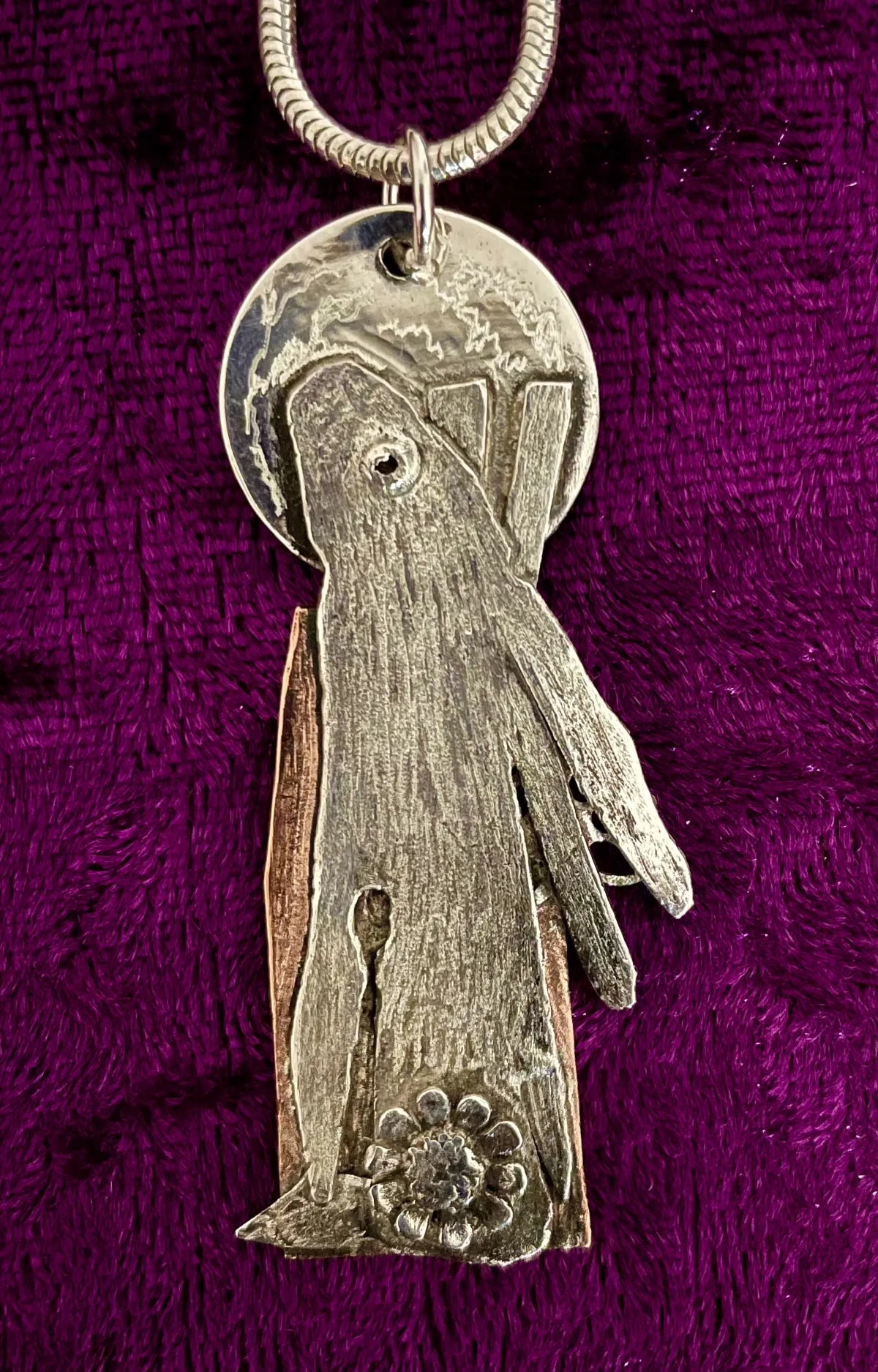 Silver moon gazing hare pendant