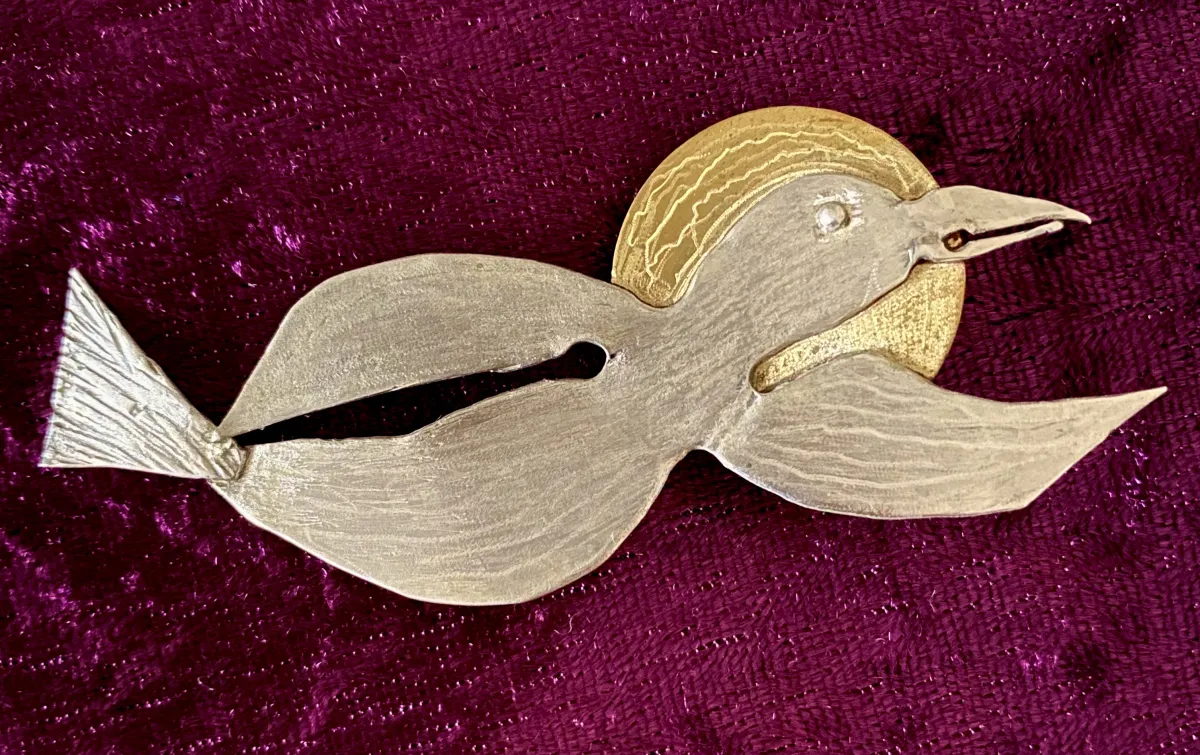 Silver crow brooch