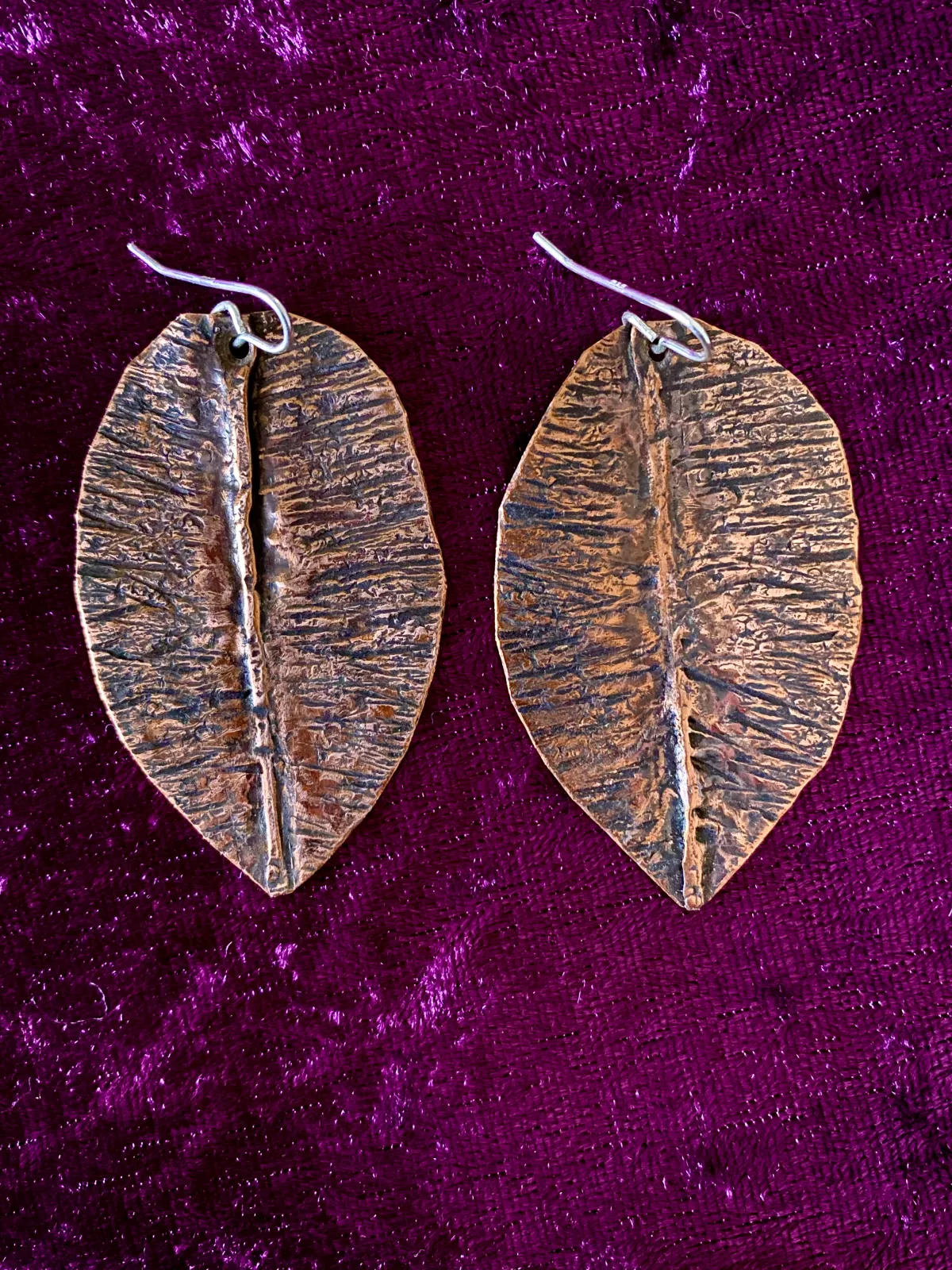 Copper leaf earrings