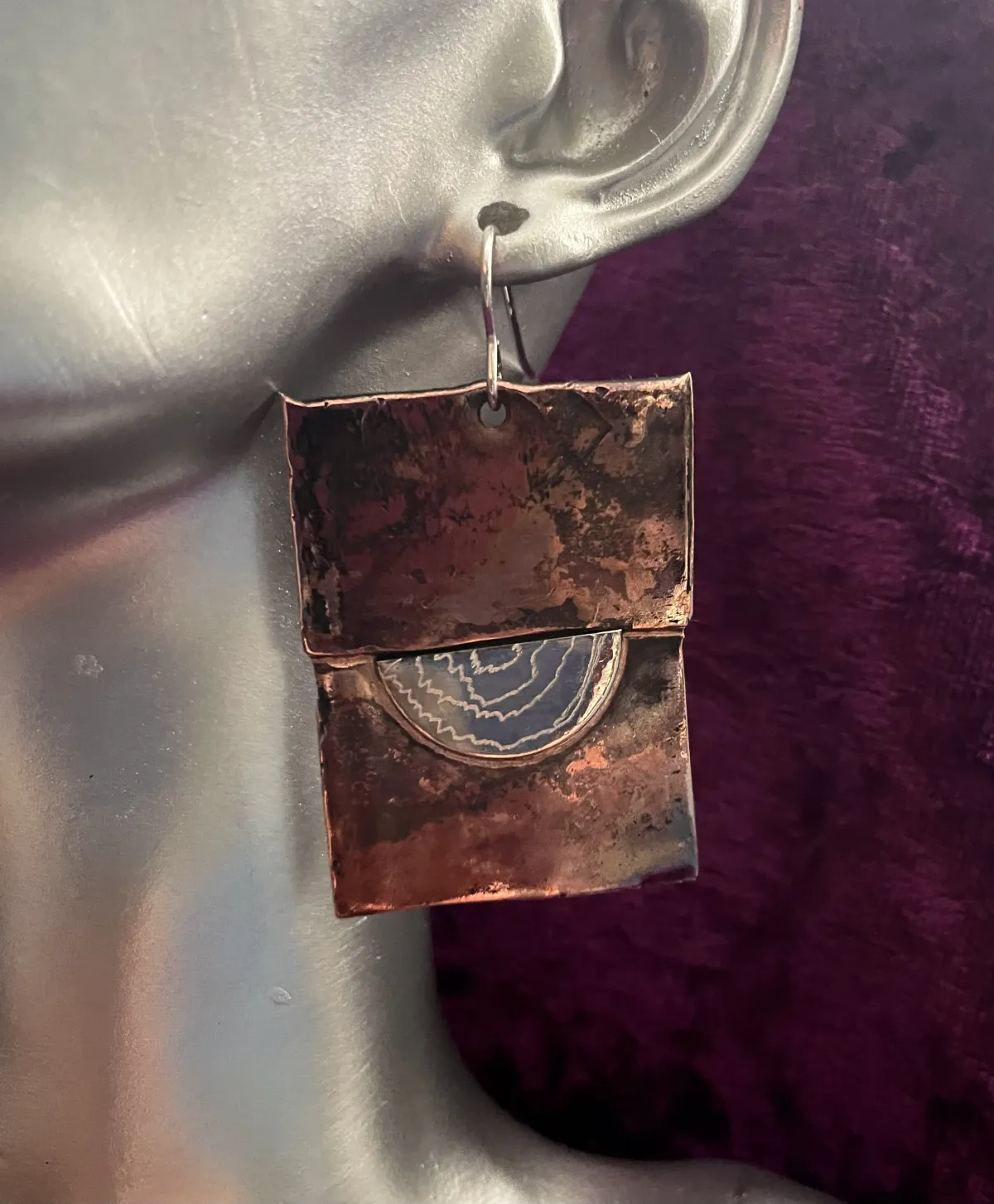 Copper and silver earrings