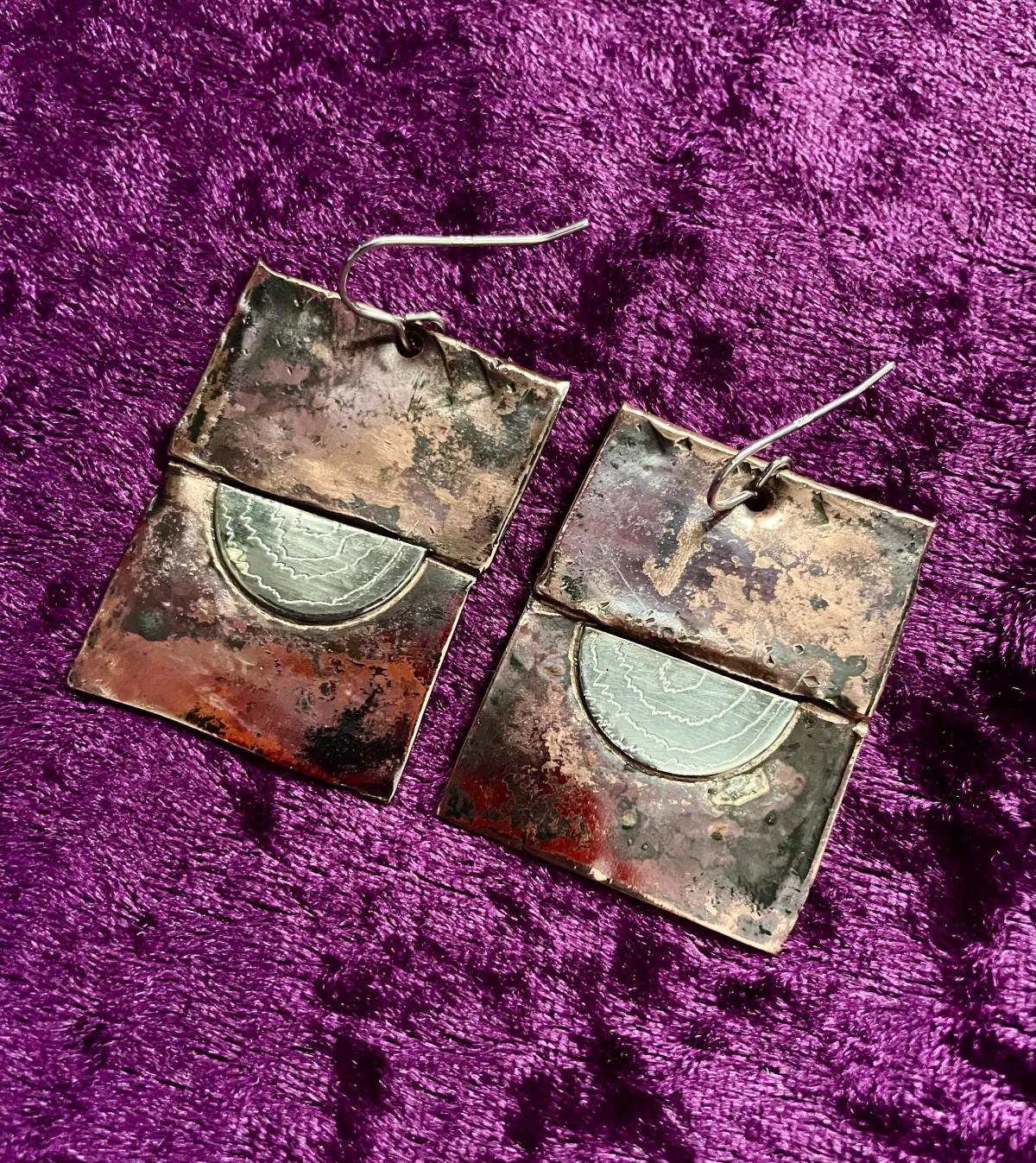 Copper and silver earrings