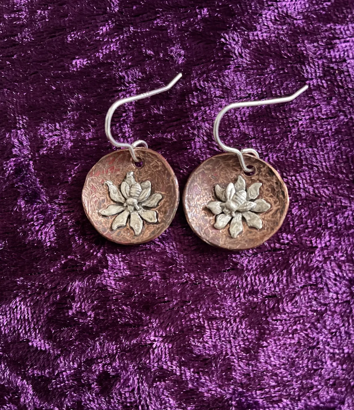 Cupped copper and silver earings