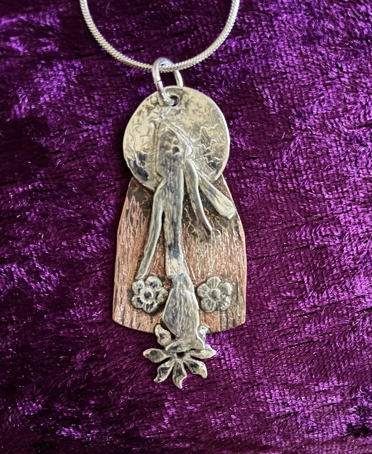 Silver hare under the moon pendant