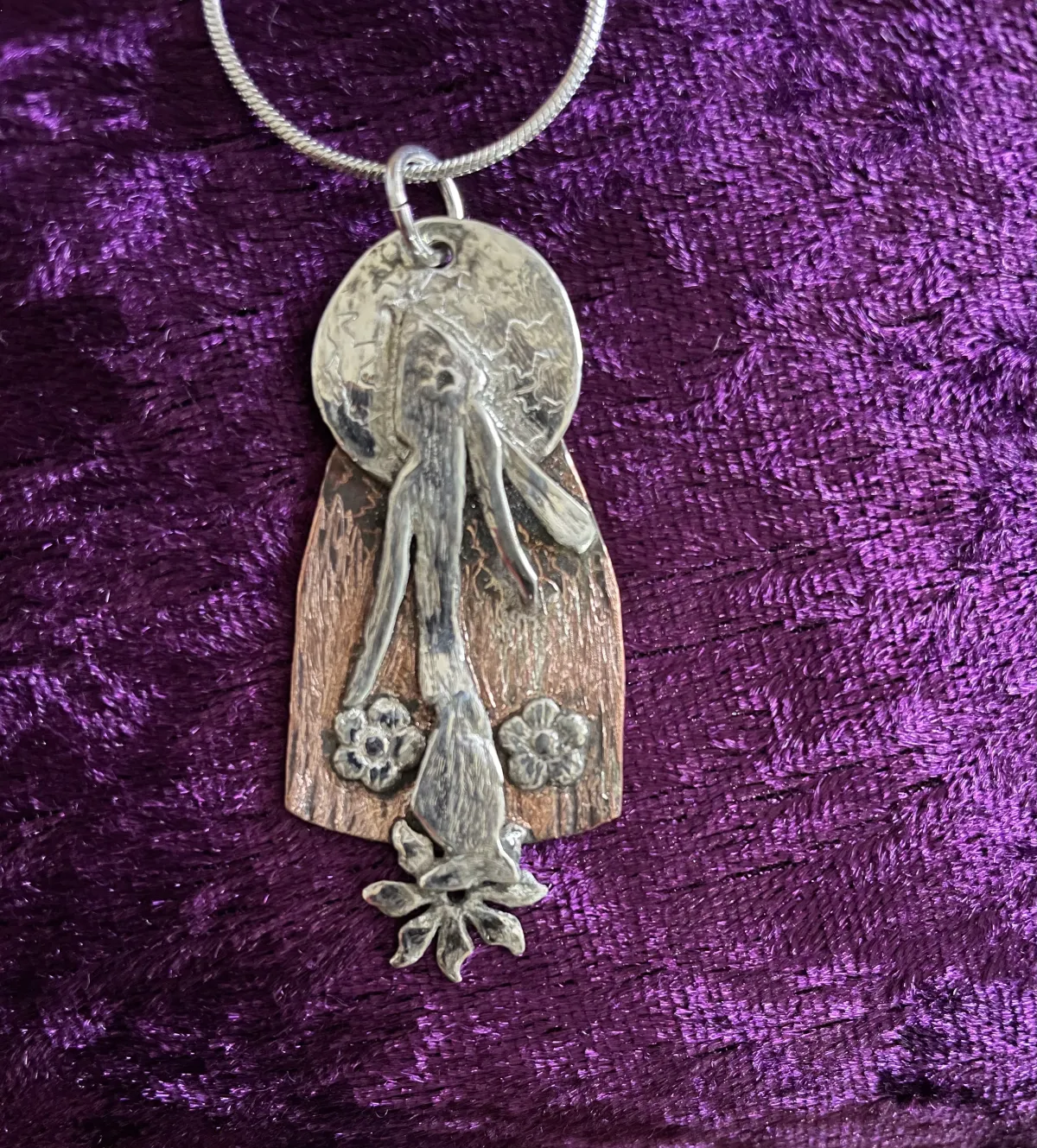Silver hare under the moon pendant