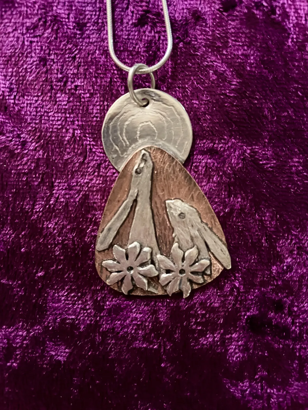 Pair of moon gazing hares pendant