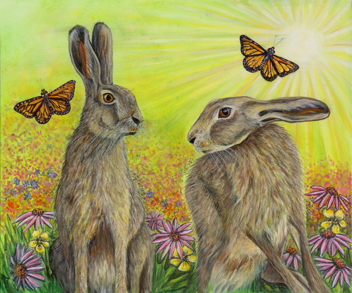 Canvas Print from original painting, Hares in the Summer Sun