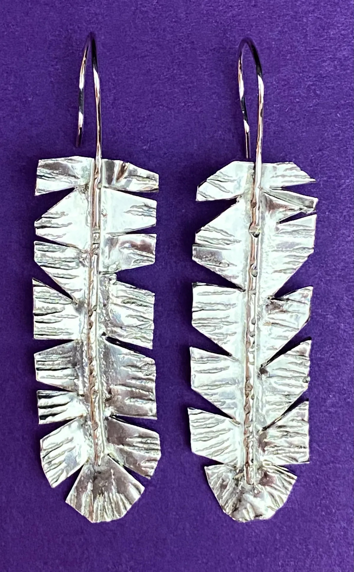 Textured silver leaf earings