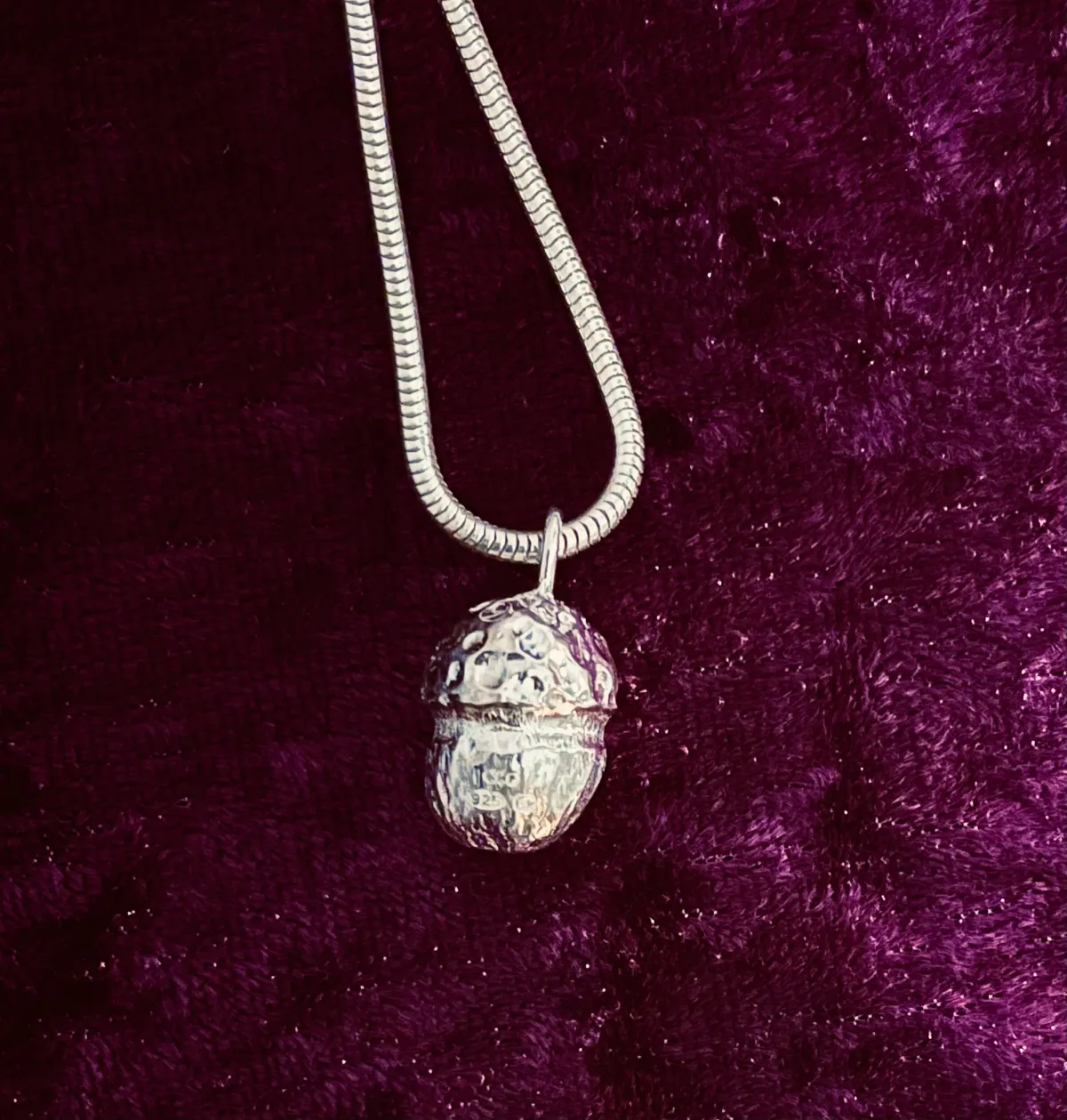 Solid silver acorn pendant