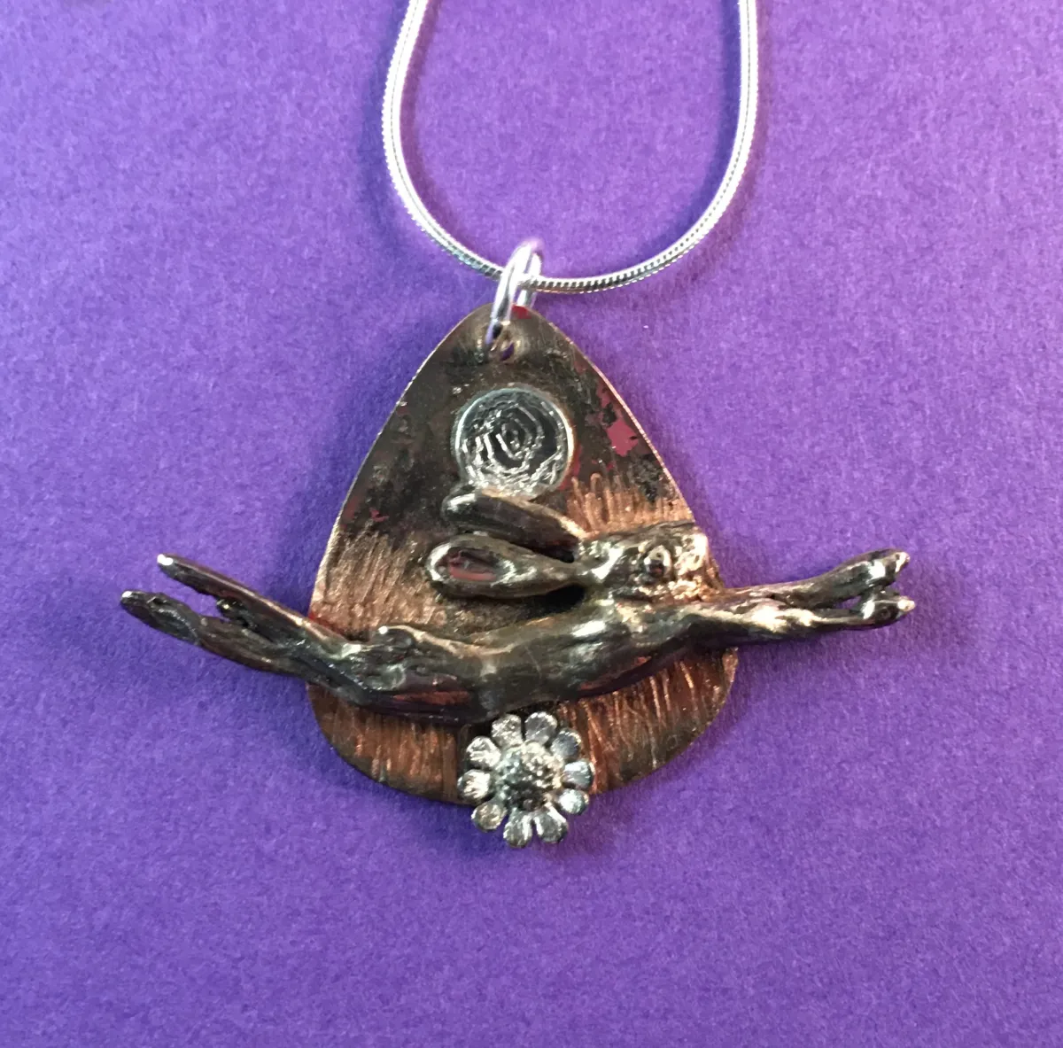 Bronze Leaping Hare Pendant