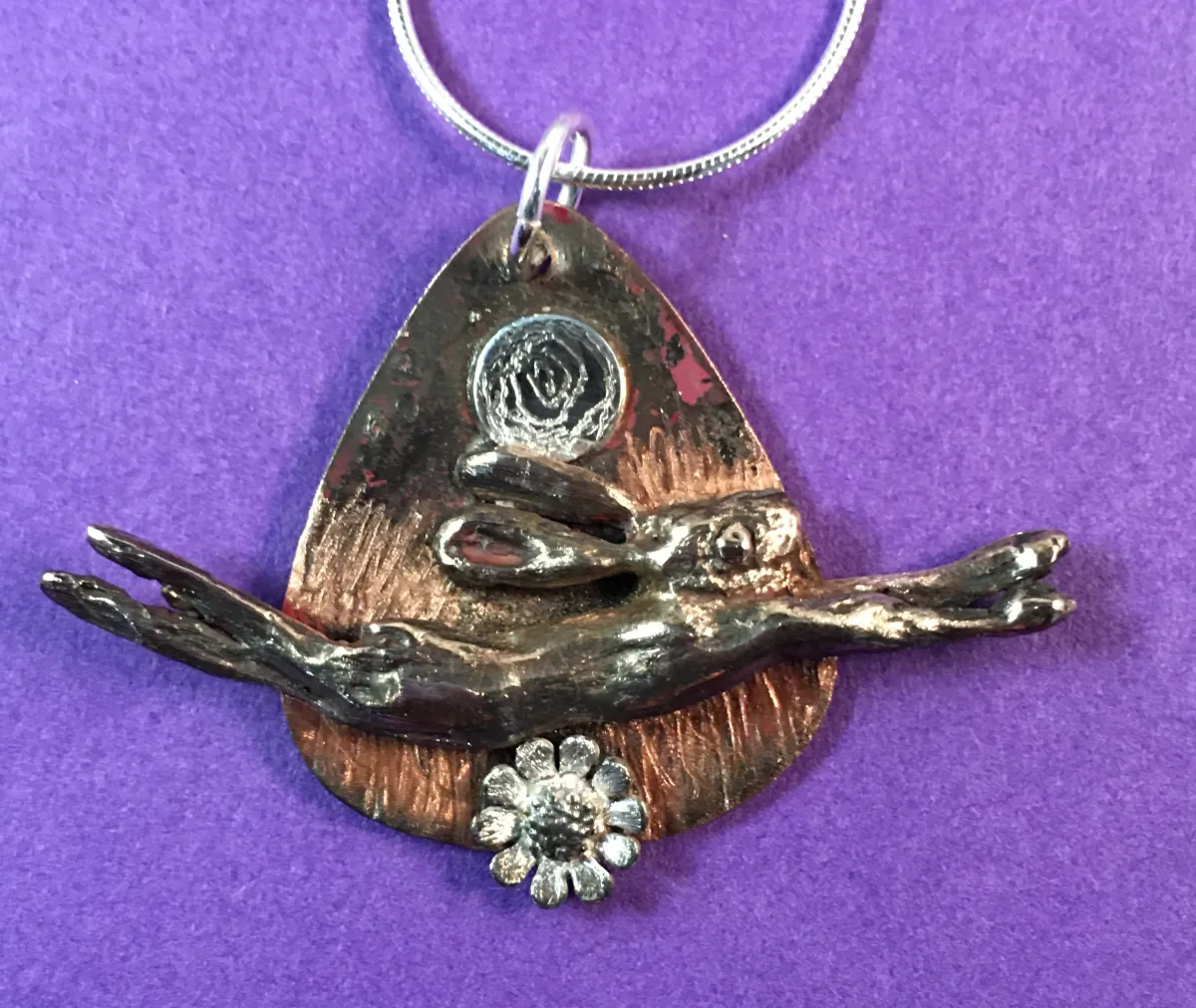 Bronze Leaping Hare Pendant