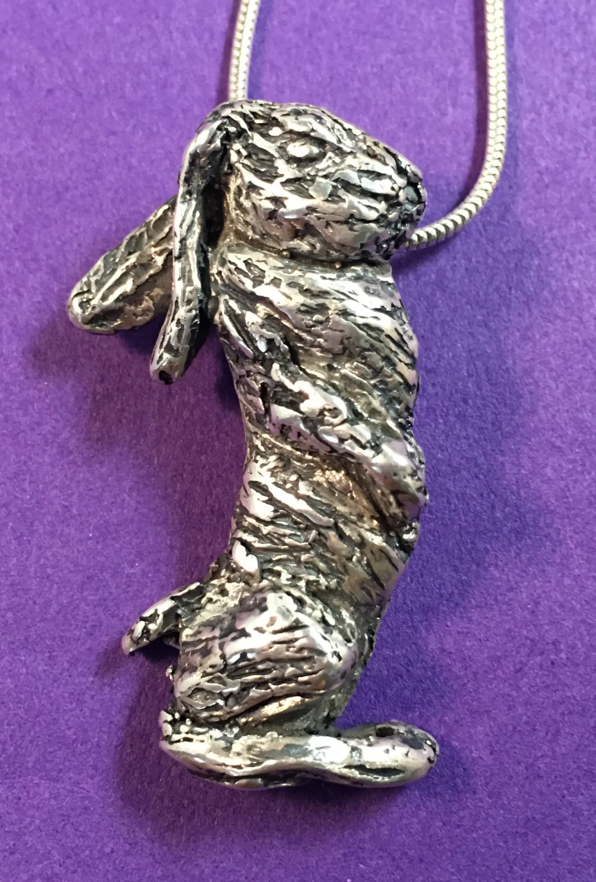 Solid silver sitting hare pendant